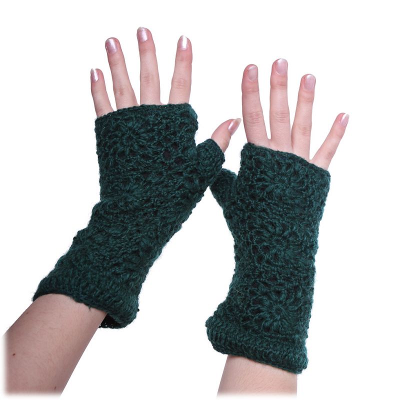 Woolen fingerless gloves Bardia Dark Green Nepal
